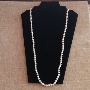 Gold Tone Faux Pearl Long Necklace